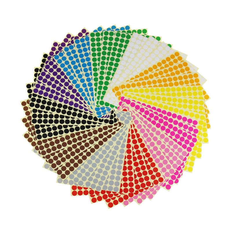 LJY 3/8" Round Dot Stickers Color Coding Labels, 12 Different Assorted Colors, 36 Sheets, 5940 Dots in Total - Image 1